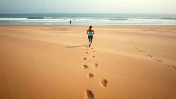 Expansive beach setting with morning light and gentle waves.