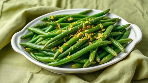 Lemon Green Beans Recipe - fresh green beans with lemon zest on platter.