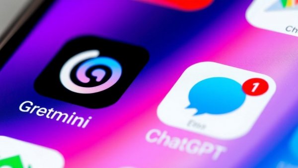 Close-up of Gemini and ChatGPT app icons on smartphone screen.