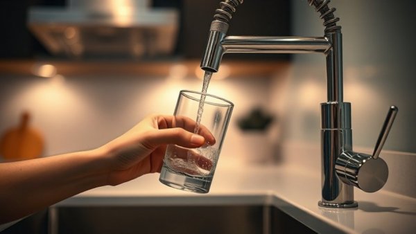 Hands using faucet in modern kitchen with glass, best under sink water filters.