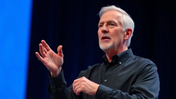 Elderly man discussing technology on stage; Tim Cook successor at Apple.