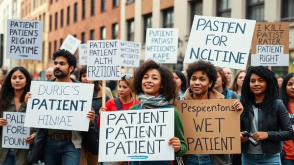 Diverse protestors advocating for the rights of detained patients.
