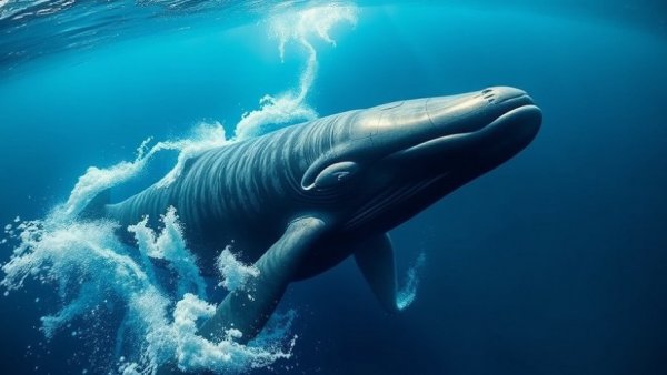 Graceful bowhead whale in deep Arctic waters highlighting cancer prevention