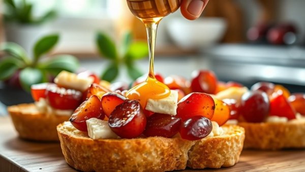 Roasted Grape & Brie Crostini with drizzle of honey.
