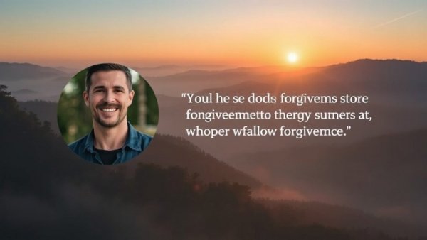 Guided meditation for forgiveness with sunrise and smiling man.