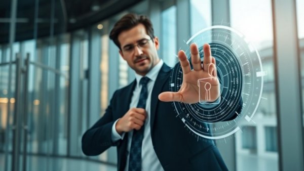 Executive demonstrating CIO responsibilities in AI integration with digital lock.