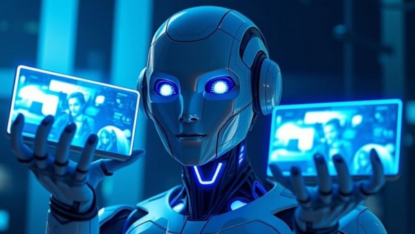 Futuristic humanoid robot illustrating AI video content generation