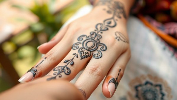Henna application on hand, emphasizing mindfulness and artistry.