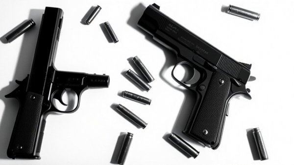 Artistic black and white image of guns and bullets, symbolic contrast.