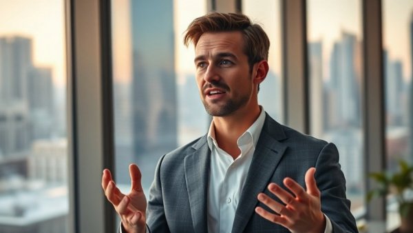 AI Workflow Savings presentation by businessman in city office.