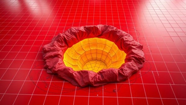 Creative illustration depicting serious flaws in CAST AI with abstract crater on red grid.