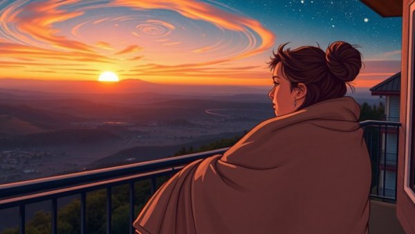 Woman embraces serenity at sunset reminding to stop treating healing as a full-time job.