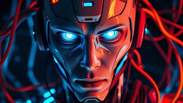 Futuristic cyborg with electric cables, representing Avaamo Conversational AI Leadership