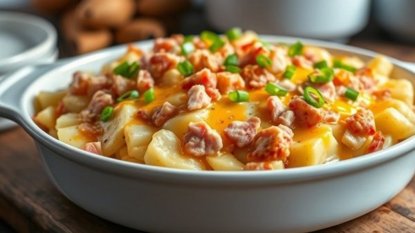 Scalloped potatoes with ham in a casserole - Ways to Use Leftover Ham.