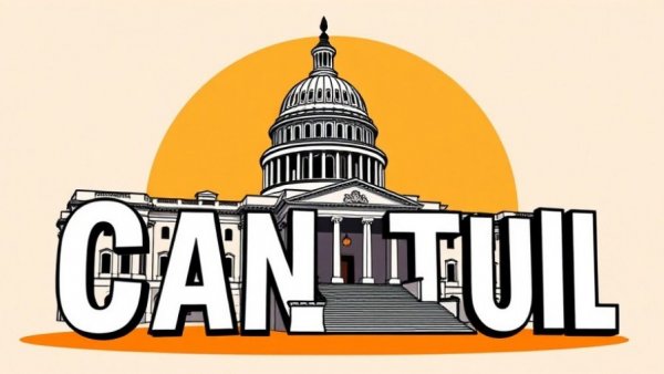 Illustrated U.S. Capitol with 'What the Health?' text on orange