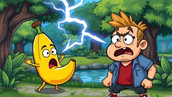 Google Nano Banana Pro pixel art with banana and man.