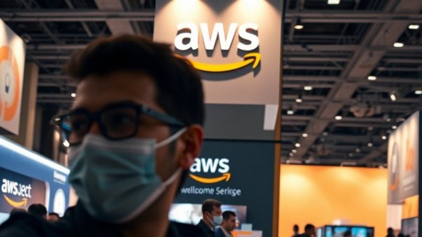 Spotlighted AWS logo at exhibition related to AWS partner program.