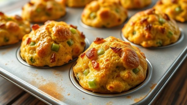 Freshly baked healthy stuffing muffins in a tray.