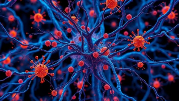 3D illustration of microglia and neurons in Alzheimer's disease for microglia PU.1.