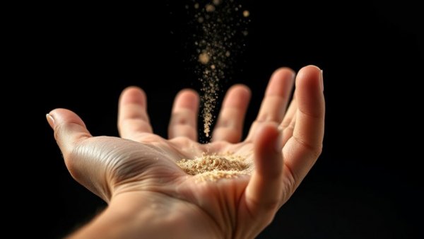 Close-up of hands with sand flowing through, symbolizing daily habits wasting time.