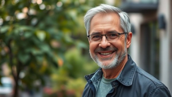 Smiling middle-aged man standing outdoors, related to Mental health AI 2026.