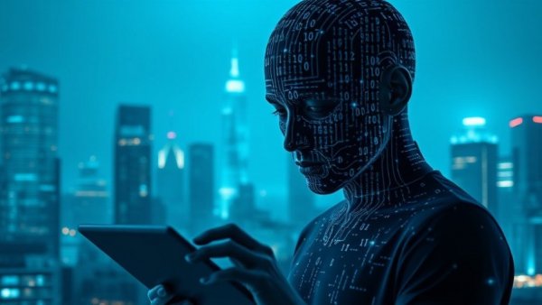 Futuristic representation of AI agent builder for IT management.