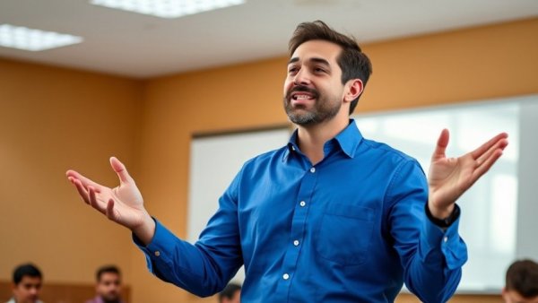 Speaker demonstrating how to start a business during a presentation.
