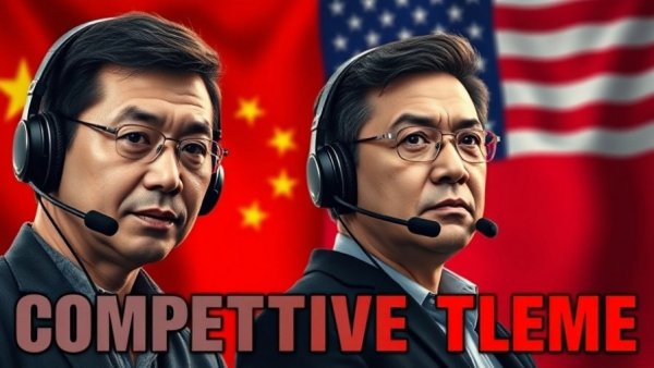 Digital illustration of AI race between US and China.