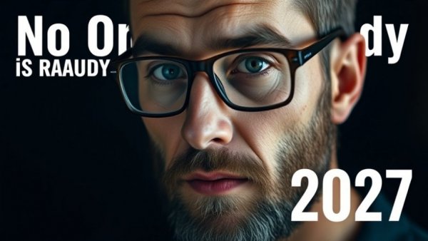 AGI 2027 forecasts text with thoughtful man in cinematic style.