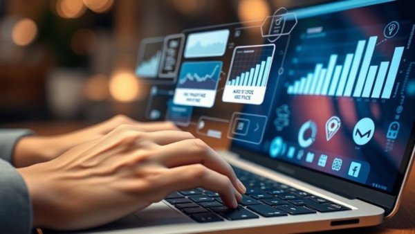 AI-driven image recognition technology displayed with holographic interface on laptop.