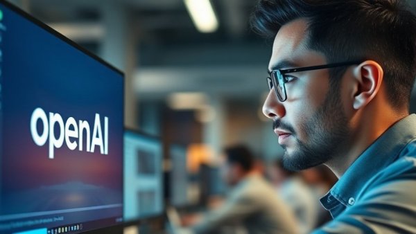 Man focusing on OpenAI screen, related to OpenAI ChatGPT Competition.