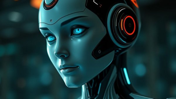 Futuristic humanoid robot introducing DeepSeek version 3.2 AI.