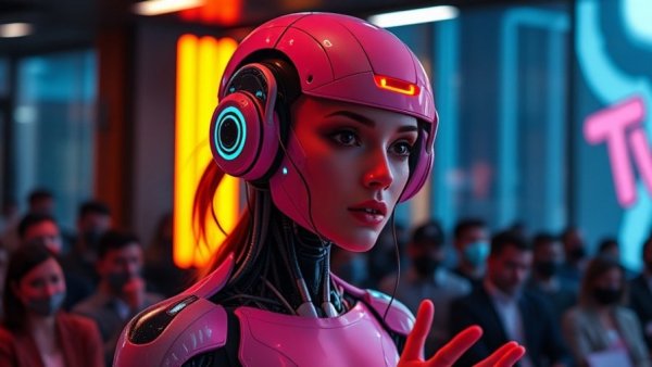 AI Deep Agent Finance presentation at conference with futuristic visuals.