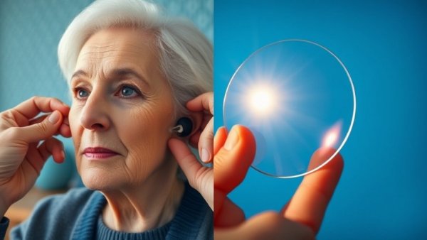 Detailed hearing aid fitting and colorful reflective disc.