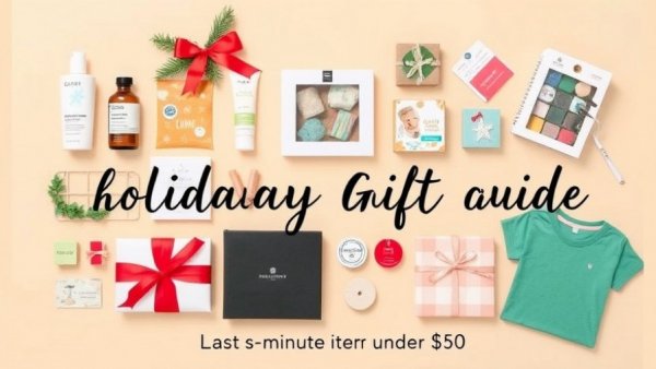 Holiday gift guide with last-minute gifts under $50 including skincare and crochet kit.