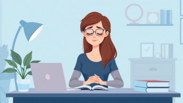 Mindful woman at desk practicing productivity techniques.