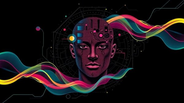 Abstract digital art of AI trust with geometric forms.