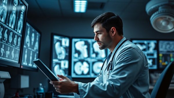 Healthcare professionals using innovative approach in examining scans.