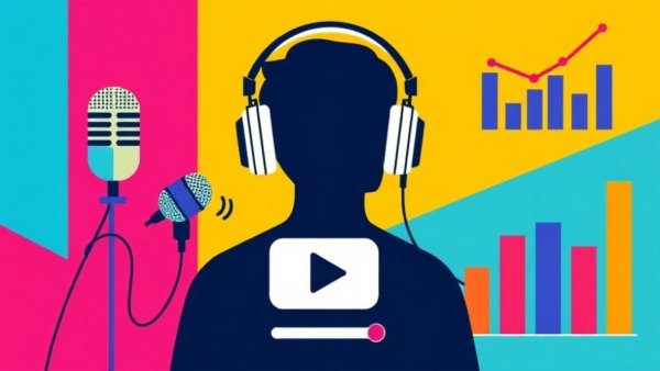 Colorful health news podcast design with microphones and graphics.