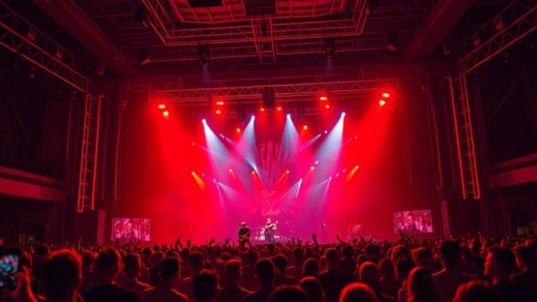 Lively concert scene with neon lights and crowd capturing the moment.