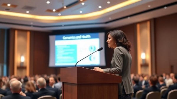 Singapore genetic testing expansion conference, woman presenting at podium.