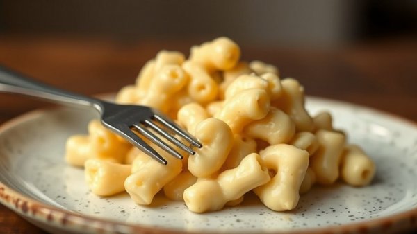 Creamy cottage cheese mac and cheese with fork on plate.
