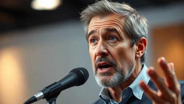 Middle-aged man in studio speaking into a microphone, the two people your wife will marry.