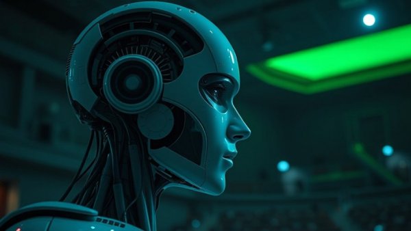 Google Titans AI Memory presentation with humanoid robot image.