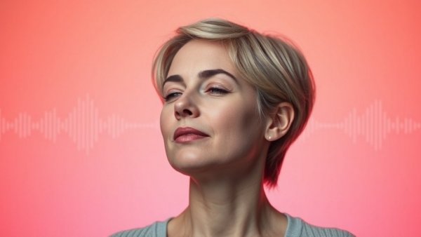 Mindfulness meditation for pain relief with serene woman and calming background.