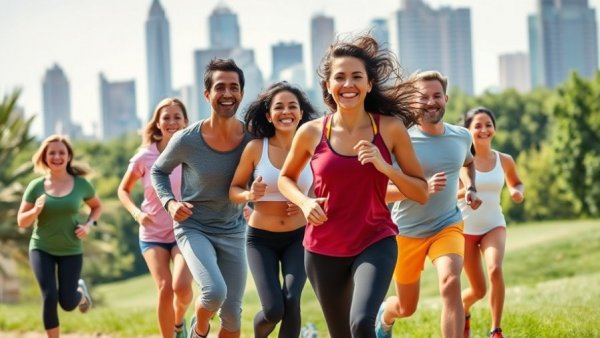 Energetic group running outdoors for Move 26 in 26 challenge.