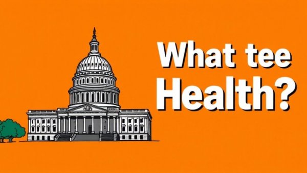 Cartoon of U.S. Capitol with text 'What the Health?' on orange