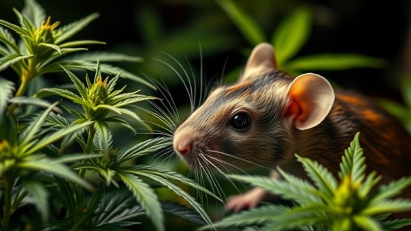 Rat sniffing cannabis leaves, representing stressed rats cannabis use.