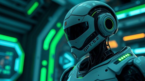 GPT-5.2 robot in a futuristic setting, workforce transformation.
