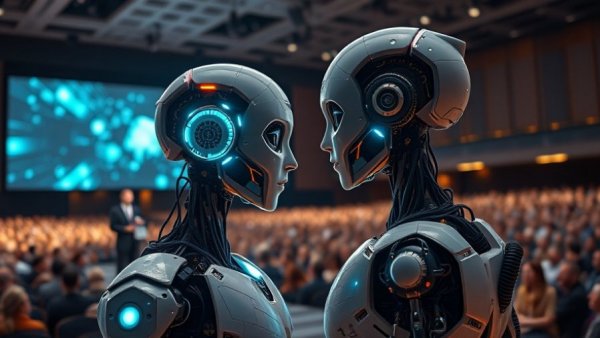 Futuristic robot at GPT 5.2 launch event, highlighting tech advances.